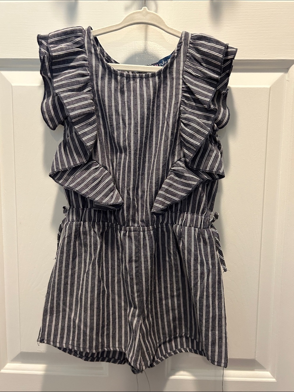 Truly Me Black and White Striped Ruffle Romper - Picture 2 of 6
